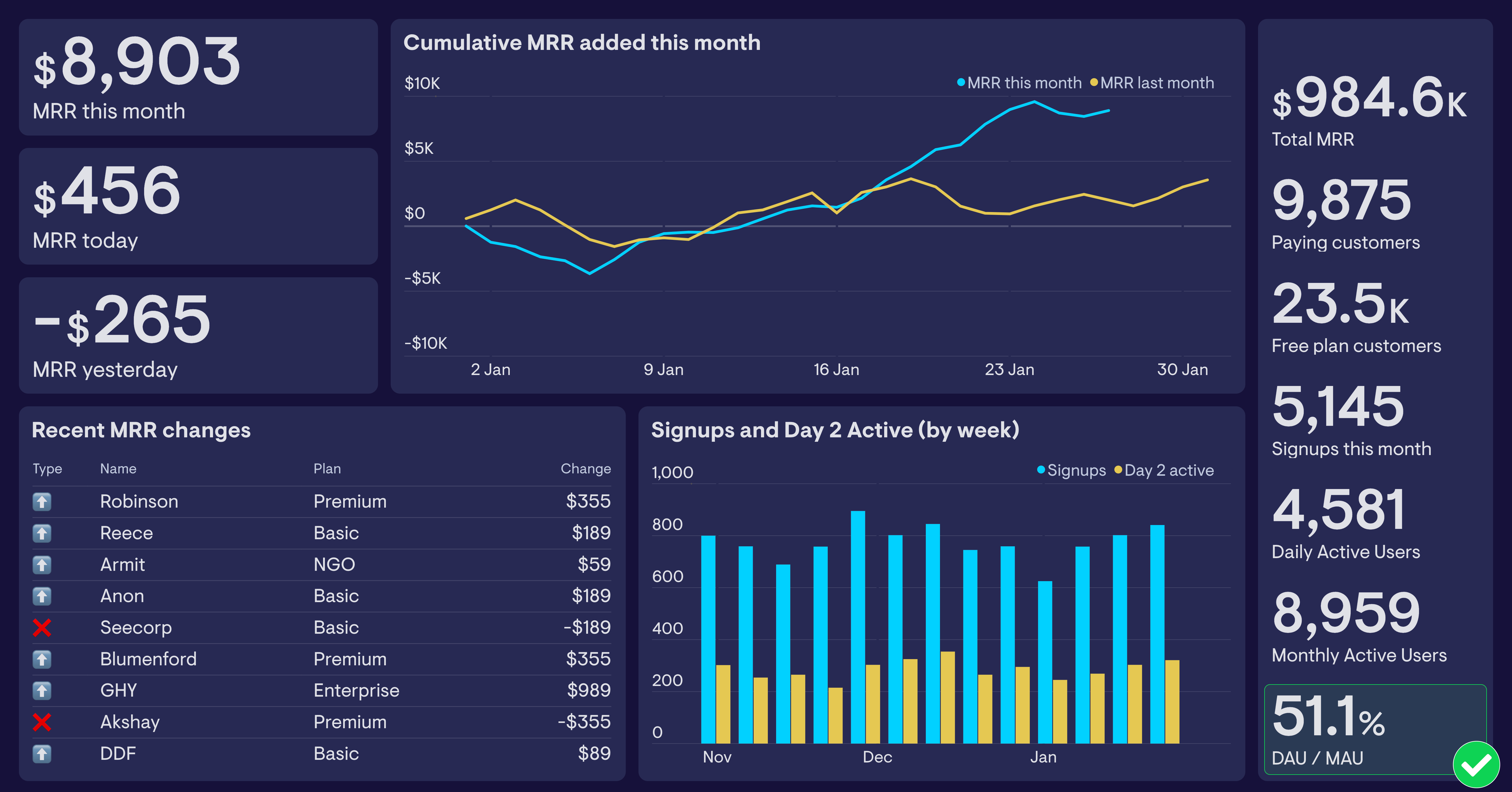 Voorbeeld van een DAV Intelligence dashboard